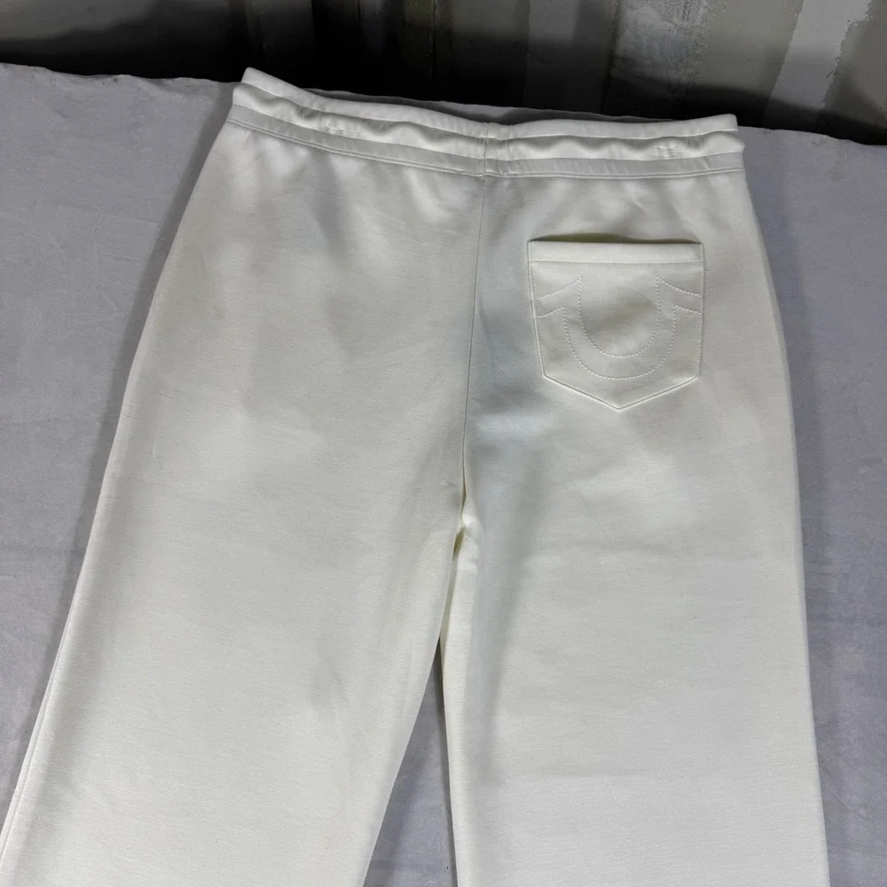 NWT True Religion Mens Sweatpants Off-White Straight Leg Comfy Relaxed Fit Large
